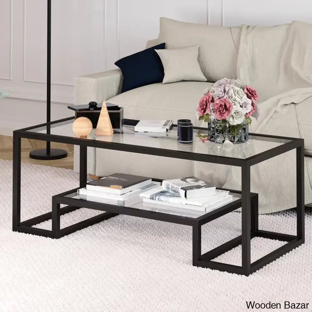 Dren Glass Top Coffee And Center Table Blackened Bronze