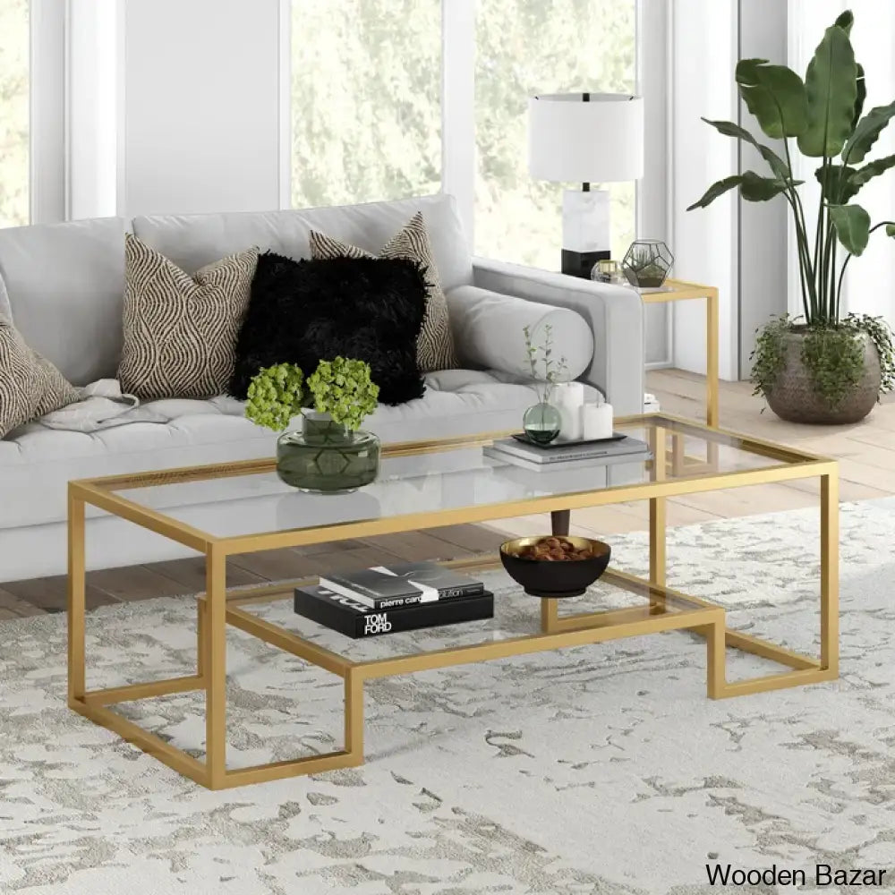 Dren Glass Top Coffee And Center Table Brass