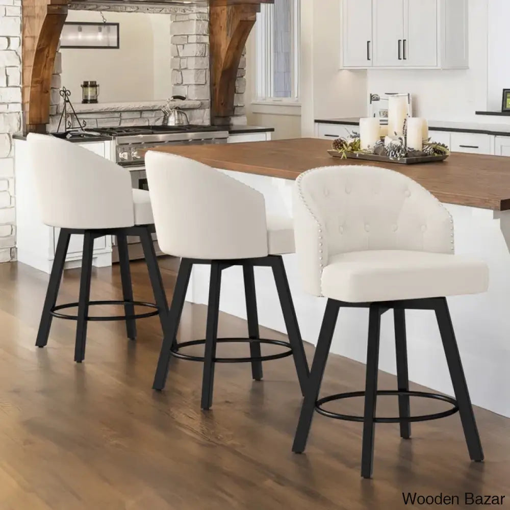 Drisha Swivel 25.98’’ Counter And Bar Stool (Set Of 3) Beige Fabric