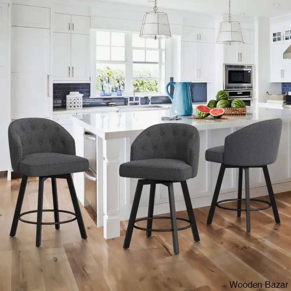 Drisha Swivel 25.98’’ Counter And Bar Stool (Set Of 3) Dark Gray Fabric