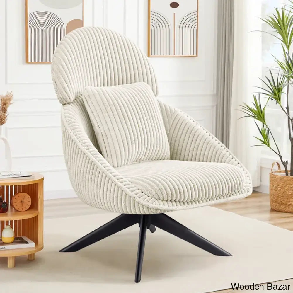 Drony Best Swivel Accent Chair With Pillow Comfy Lounge Beige Corduroy