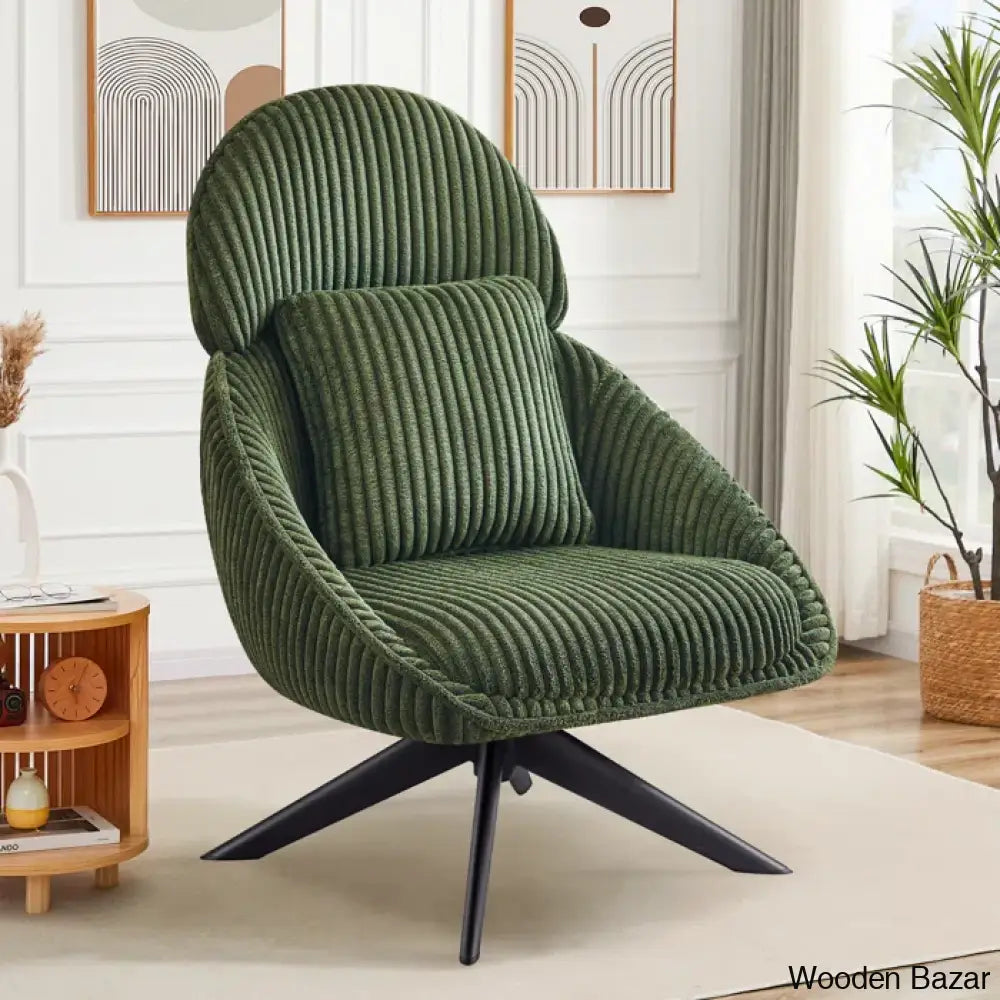 Drony Best Swivel Accent Chair With Pillow Comfy Lounge Green Corduroy