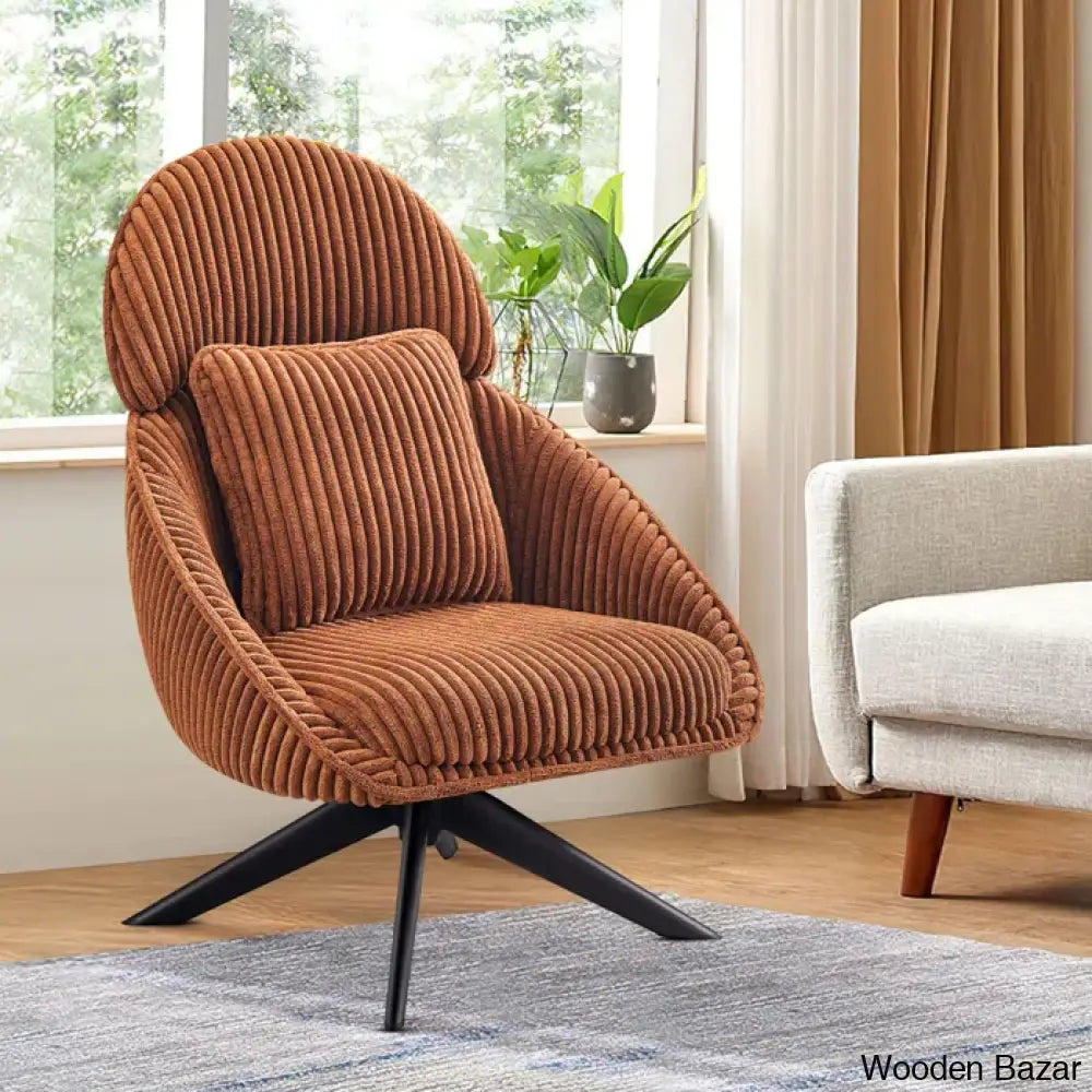 Drony Best Swivel Accent Chair With Pillow Comfy Lounge Orange Corduroy