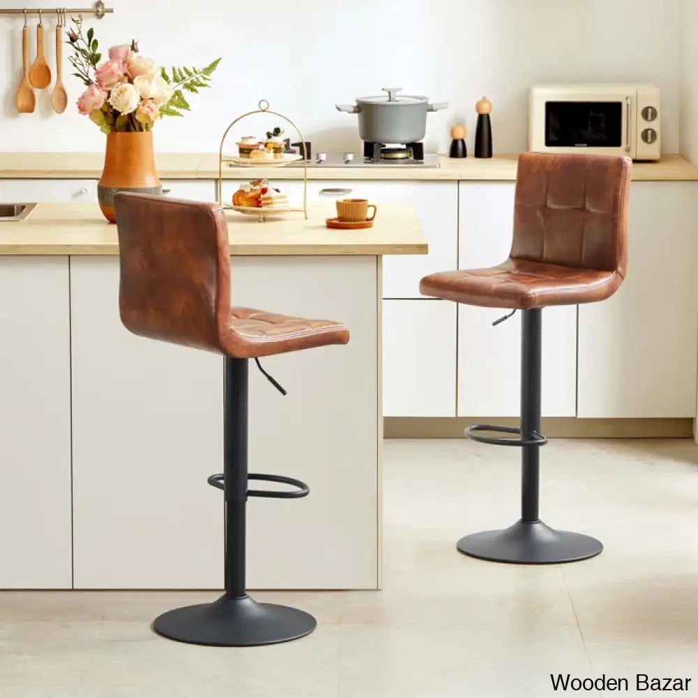 Duho Swivel Adjustable Height Counter And Bar Stool (Set Of 2) Yellowish Brown