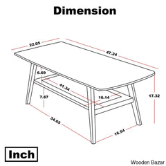 Dulcion Coffee And Center Table Natural Wood Living Room With Storage Shelf Writing Desk