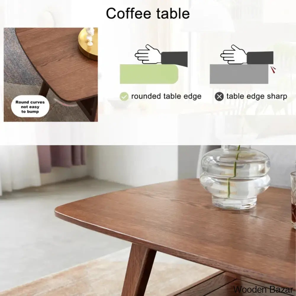 Dulcion Coffee And Center Table Natural Wood Living Room With Storage Shelf Writing Desk