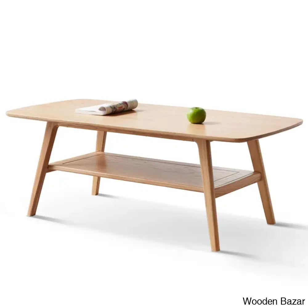 Dulcion Coffee And Center Table Natural Wood Living Room With Storage Shelf Writing Desk