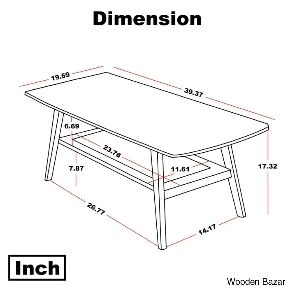 Dulcion Coffee And Center Table Natural Wood Living Room With Storage Shelf Writing Desk