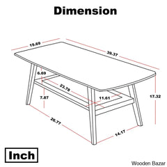 Dulcion Coffee And Center Table Natural Wood Living Room With Storage Shelf Writing Desk
