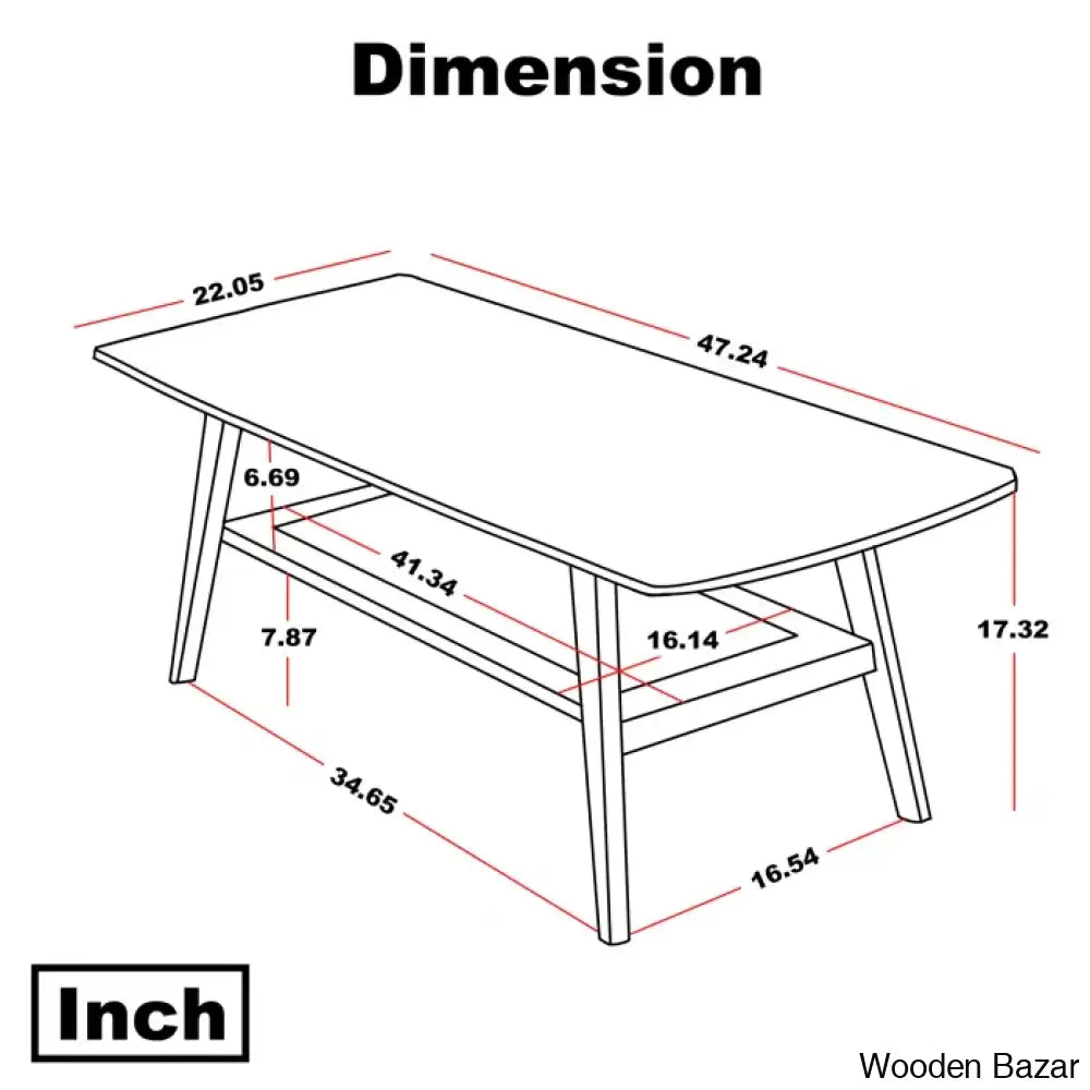 Dulcion Coffee And Center Table Natural Wood Living Room With Storage Shelf Writing Desk