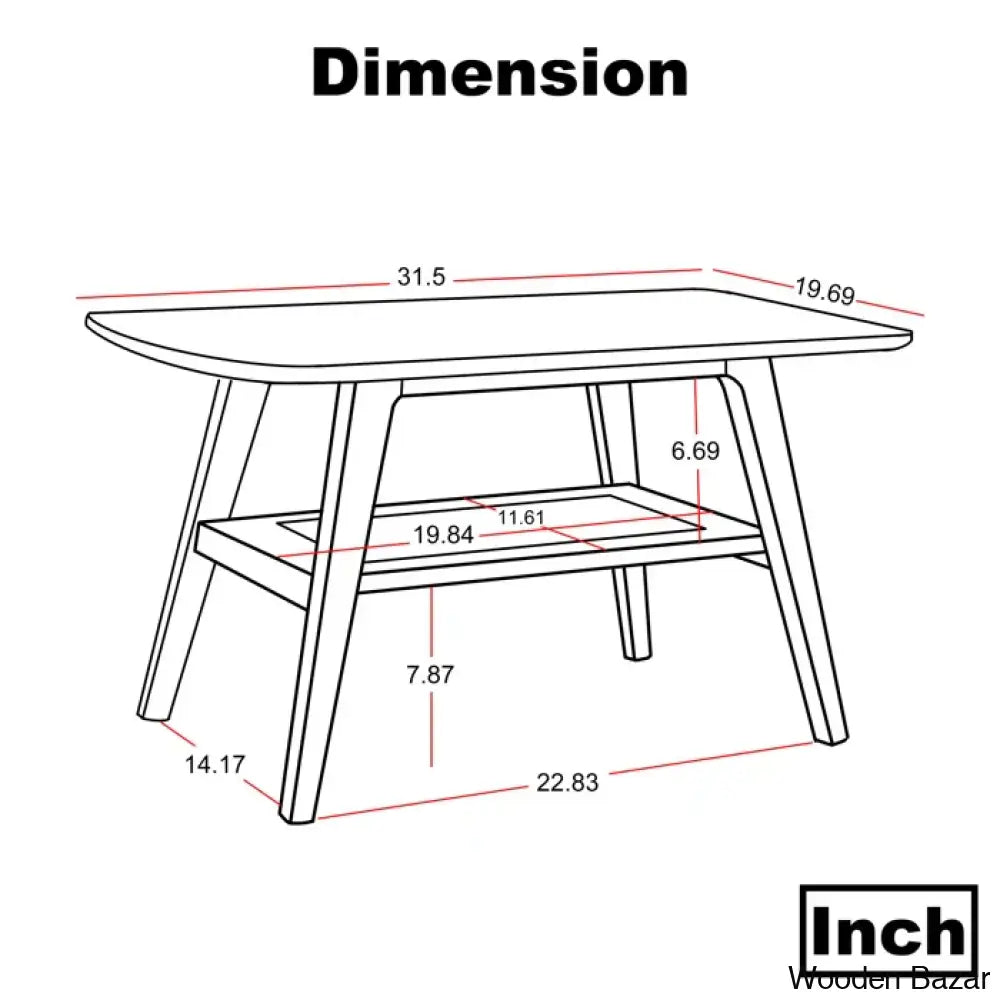 Dulcion Coffee And Center Table Natural Wood Living Room With Storage Shelf Writing Desk