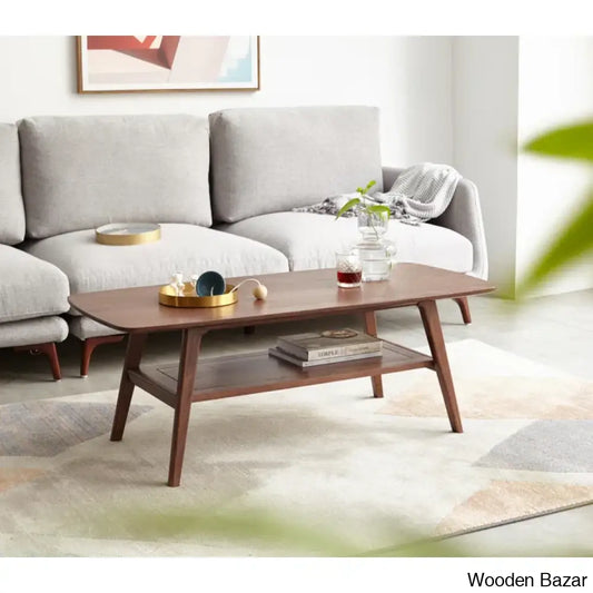 Dulcion Coffee And Center Table Natural Wood Living Room With Storage Shelf Writing Desk Walnut /
