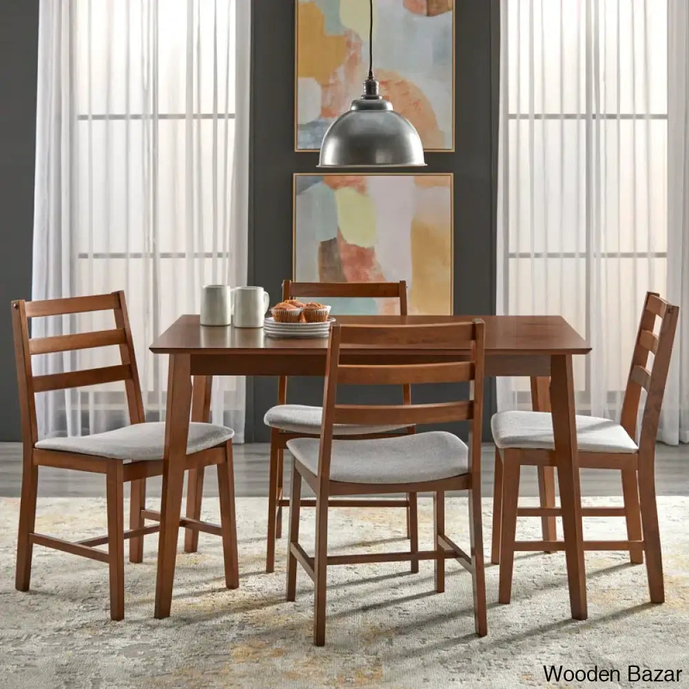 Dunstan Modern 4 Seater Elegant Dining Table Set - Wooden Bazar Brown