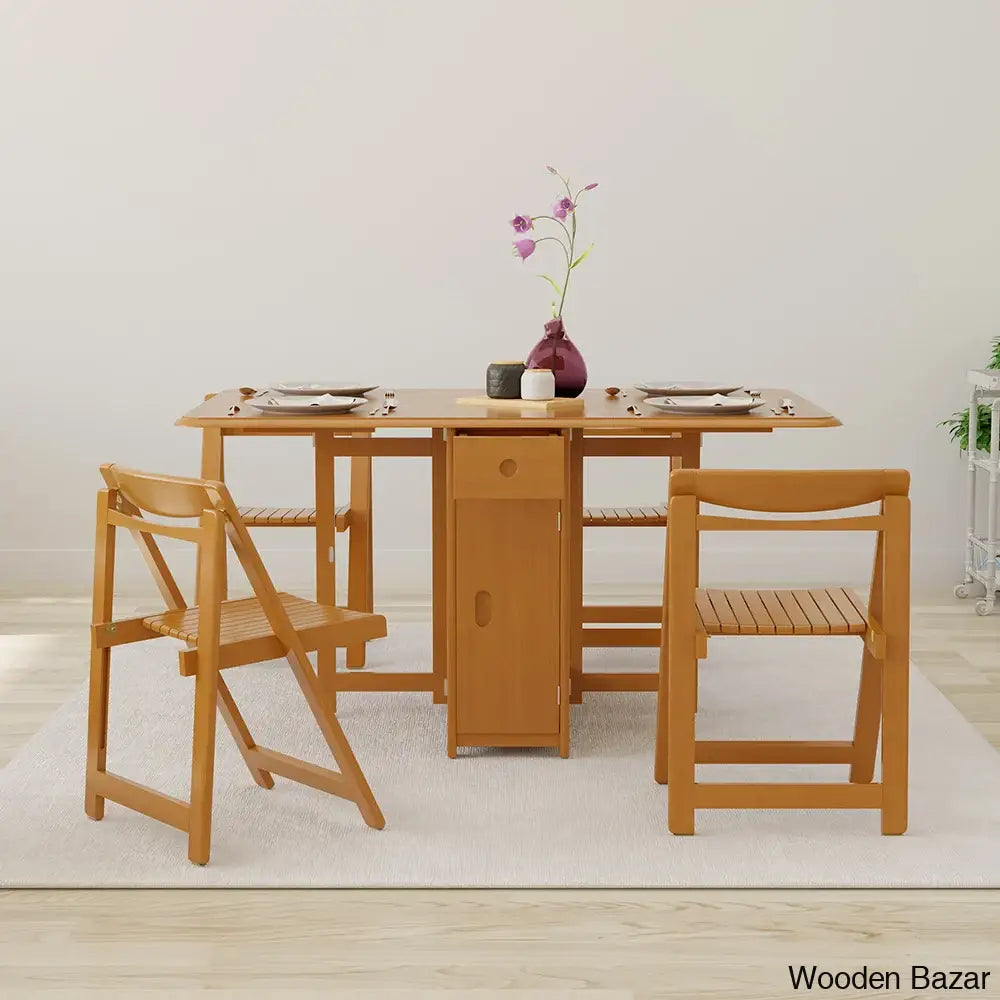 Dustin Modern Solid Wood 5-Piece Folding Dining Set With Drop Leaf Table And 4 Chairs