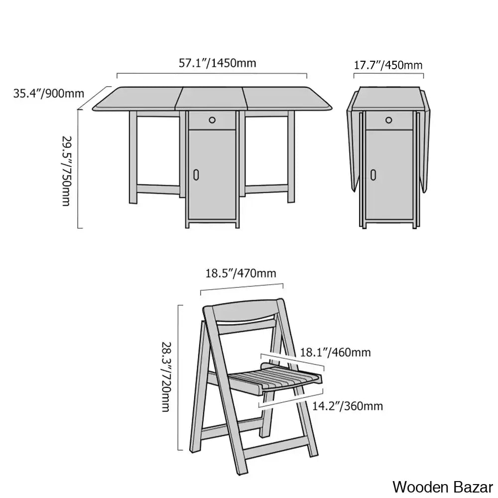 Dustin Modern Solid Wood 5-Piece Folding Dining Set With Drop Leaf Table And 4 Chairs