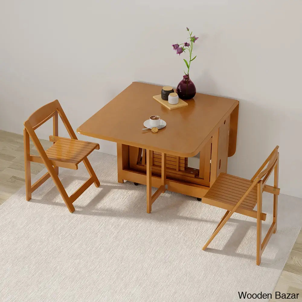 Dustin Modern Solid Wood 5-Piece Folding Dining Set With Drop Leaf Table And 4 Chairs