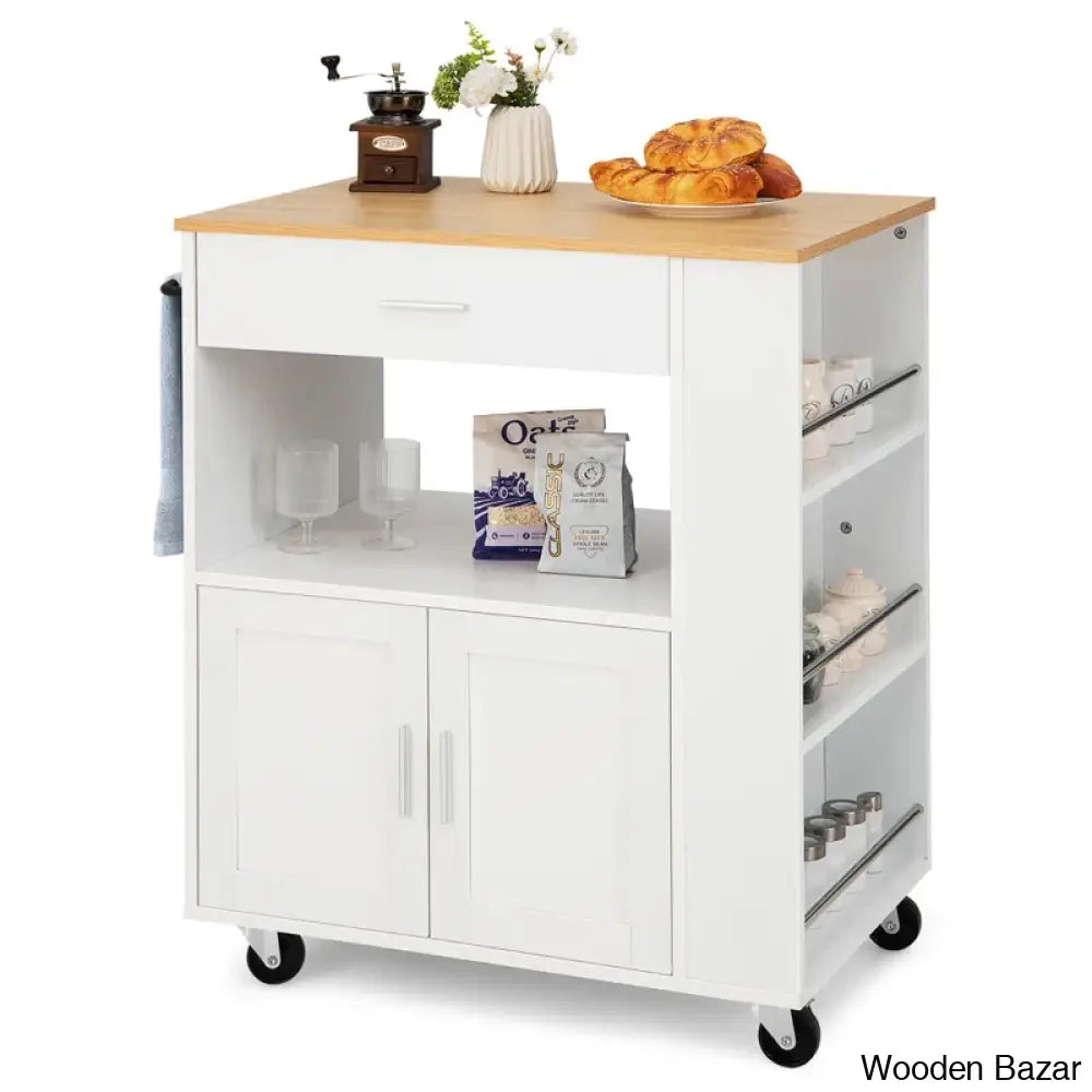 Dyeisha Wood Kitchen Cart Trolley Cart Cabinet Kitchen Island With Storage