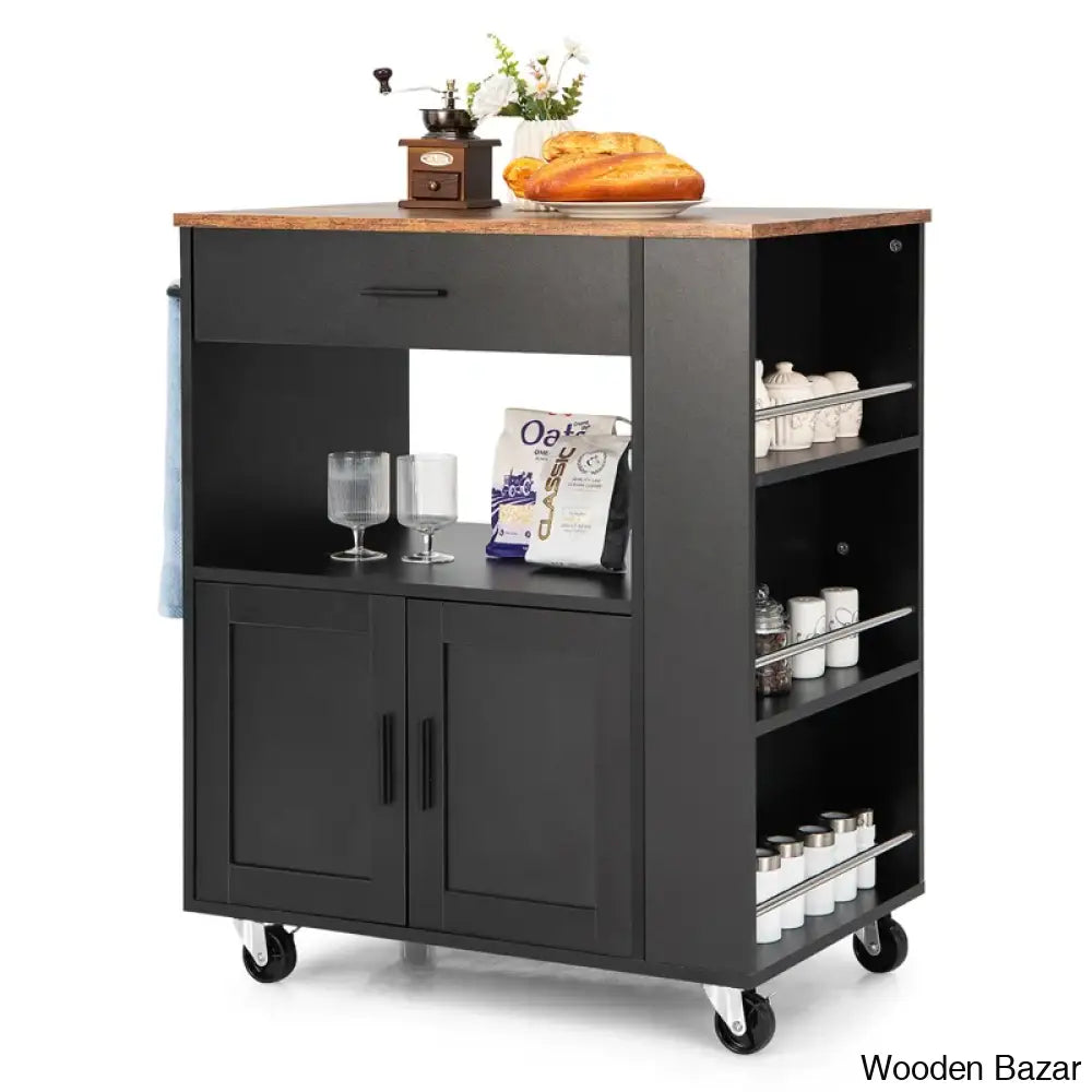 Dyeisha Wood Kitchen Cart Trolley Cart Cabinet Kitchen Island With Storage