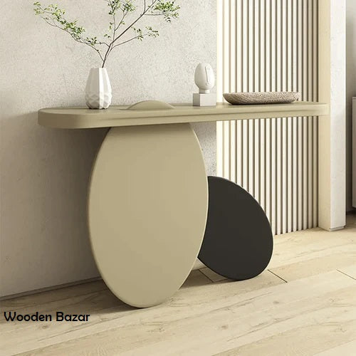39.4" Modern Console Table Oval Wood Entryway Table with Circle Base Light Khaki - Wooden Bazar