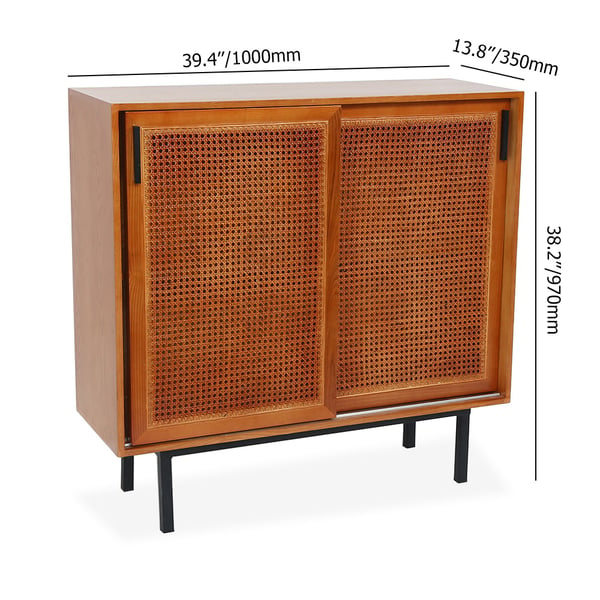 Japandi Sideboard Storage Cabinet Cupboard Chest with Sliding Doors 1 Shelves - Wooden Bazar