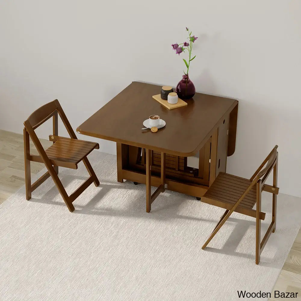 Earlene Modern 5-Piece Walnut Dining Set - Solid Wood Folding Table With Seating For 4