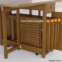 Earlene Modern 5-Piece Walnut Dining Set - Solid Wood Folding Table With Seating For 4