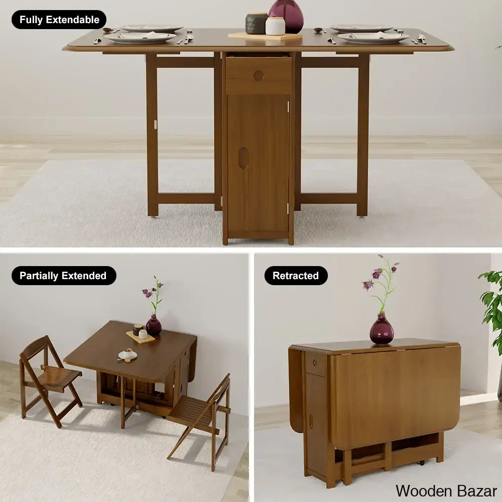 Earlene Modern 5-Piece Walnut Dining Set - Solid Wood Folding Table With Seating For 4