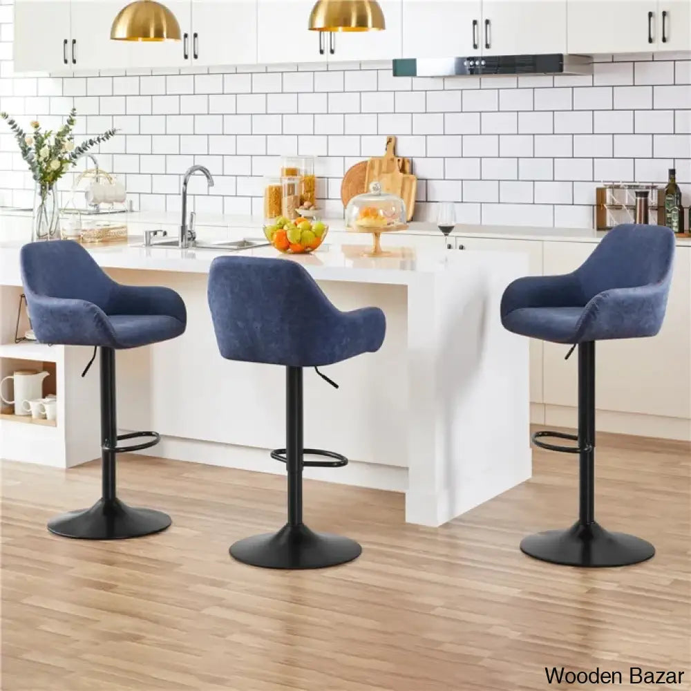 Eastways Swivel Upholstered Adjustable Height Counter And Bar Stool With Metal Frame (Set Of 2) Blue