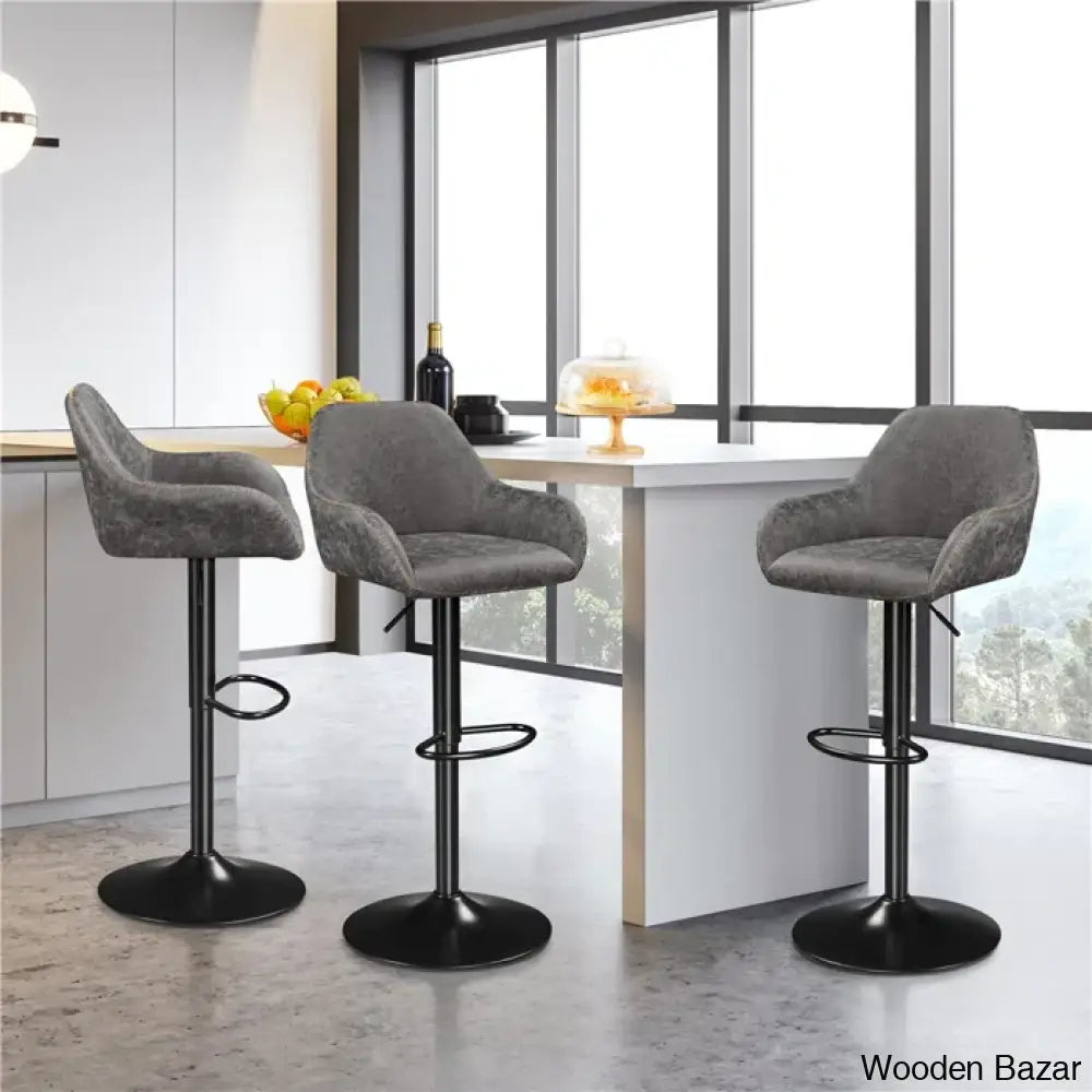 Eastways Swivel Upholstered Adjustable Height Counter And Bar Stool With Metal Frame (Set Of 2) Gray