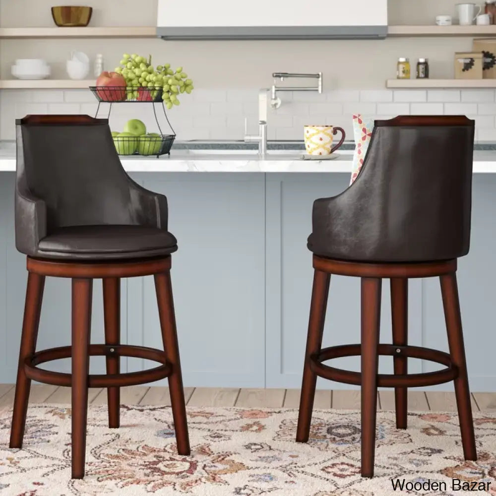 Edensx Swivel Upholstered Counter And Bar Stool With Solid Wood Frame (Set Of 2)