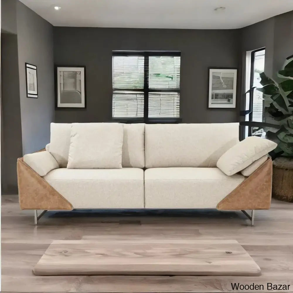 Eliana Contemporary Beige Upholstered Sofa In Modern Elegance Soft Fabric