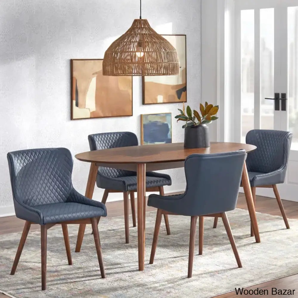 Elisco Modern Dining Table Set For Living - Wooden Bazar Blue / 4 Seater