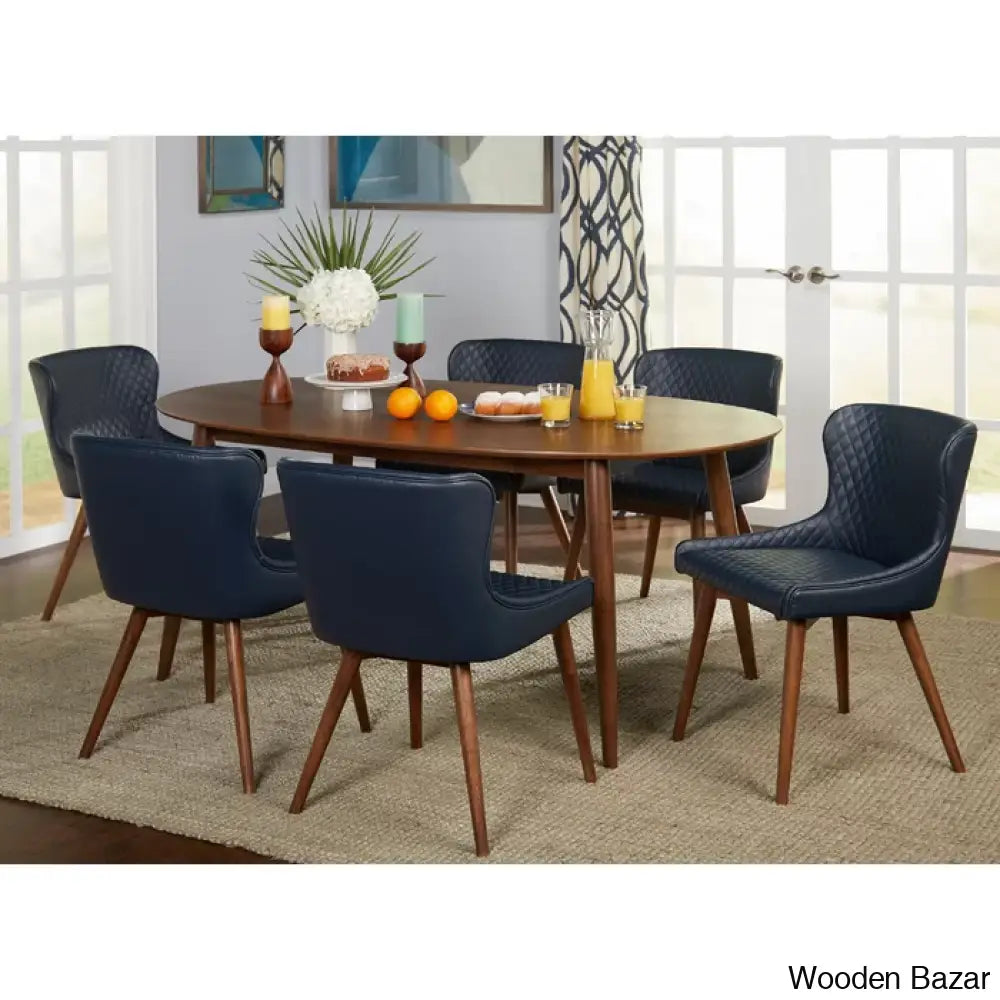 Elisco Modern Dining Table Set For Living - Wooden Bazar Blue / 6 Seater