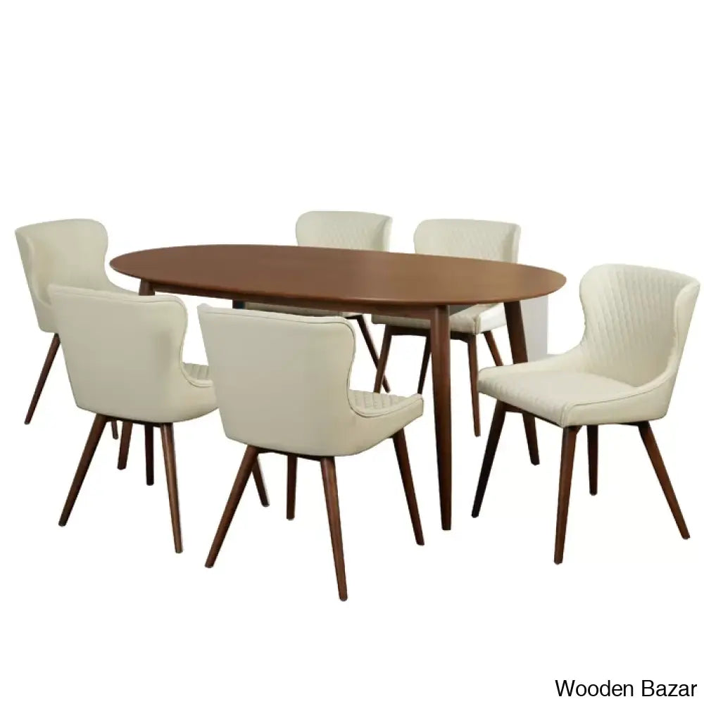 Elisco Modern Dining Table Set For Living - Wooden Bazar White / 6 Seater