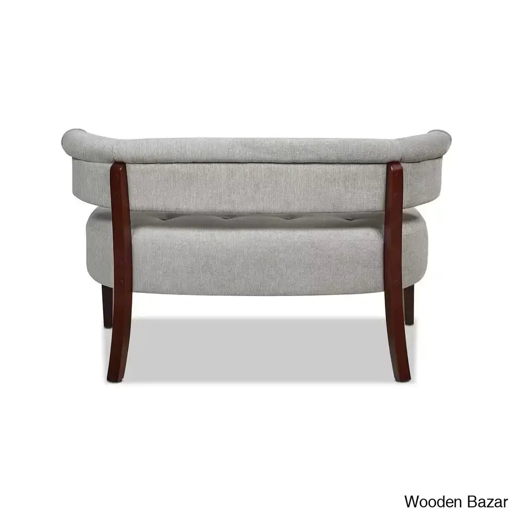 Elizabeth Tufted Linen Armless 2-Seater Settee With Wooden Legs - Bazar