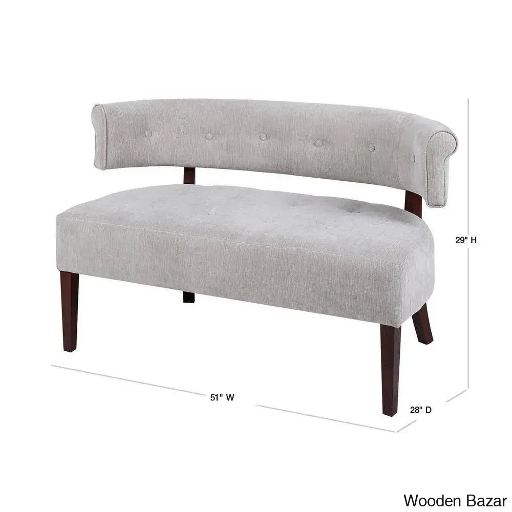 Elizabeth Tufted Linen Armless 2-Seater Settee With Wooden Legs - Bazar