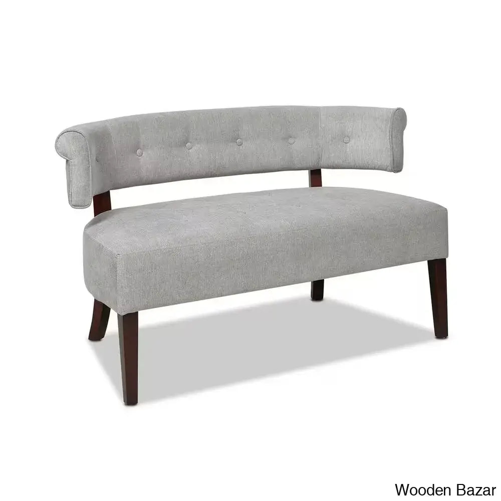 Elizabeth Tufted Linen Armless 2-Seater Settee With Wooden Legs - Bazar