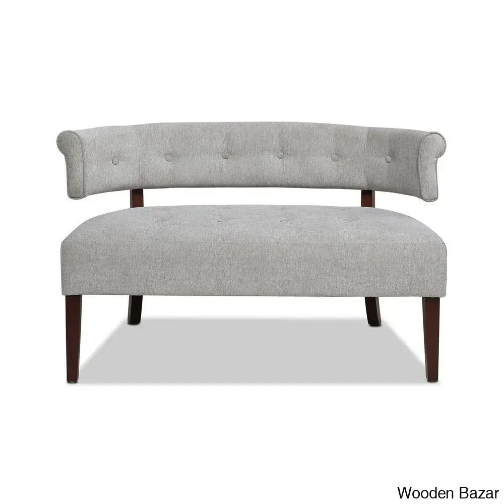 Elizabeth Tufted Linen Armless 2-Seater Settee With Wooden Legs - Bazar