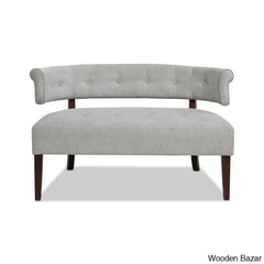 Elizabeth Tufted Linen Armless 2-Seater Settee With Wooden Legs - Bazar