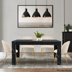 Eloska Modern 4 Seater Dining Table Set - Wooden Bazar Black With Beige Chairs