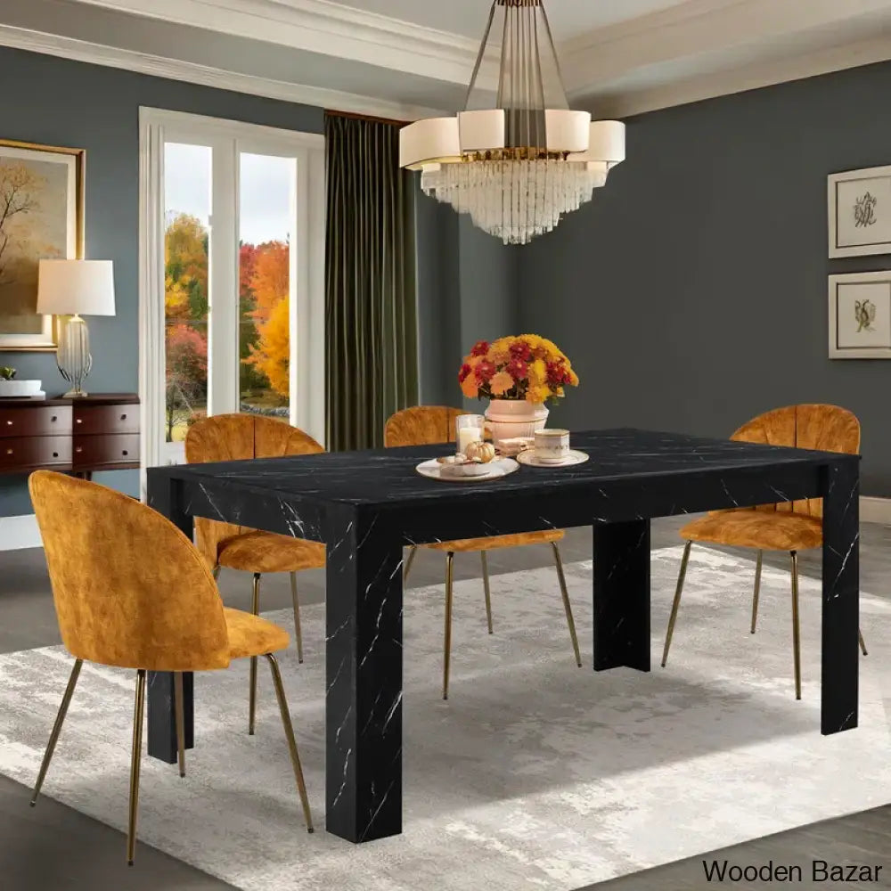 Eloska Modern 4 Seater Dining Table Set - Wooden Bazar Black With Yellow Chairs