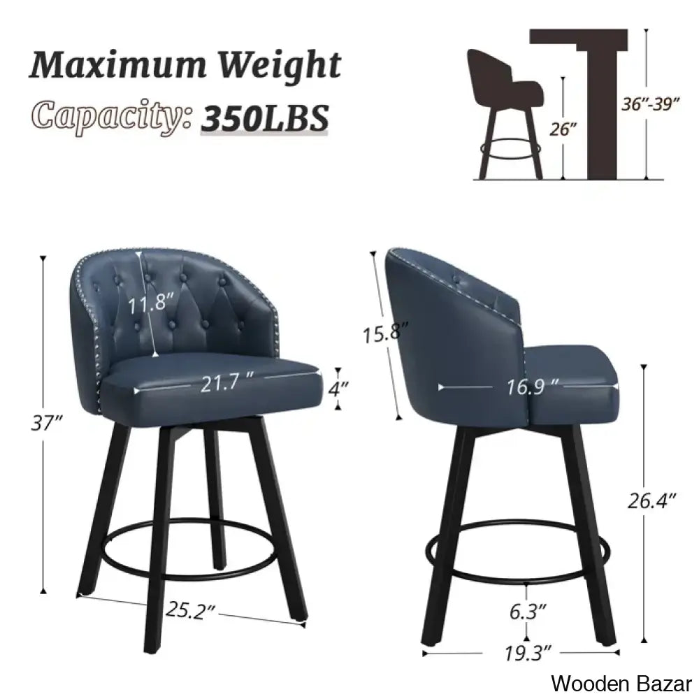 Elyanas Swivel Counter Height Bar Stools Set Of 2 Stool With Back Faux Leather Metal Legs Retro