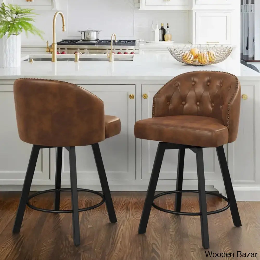 Elyanas Swivel Counter Height Bar Stools Set Of 2 Stool With Back Faux Leather Metal Legs Retro