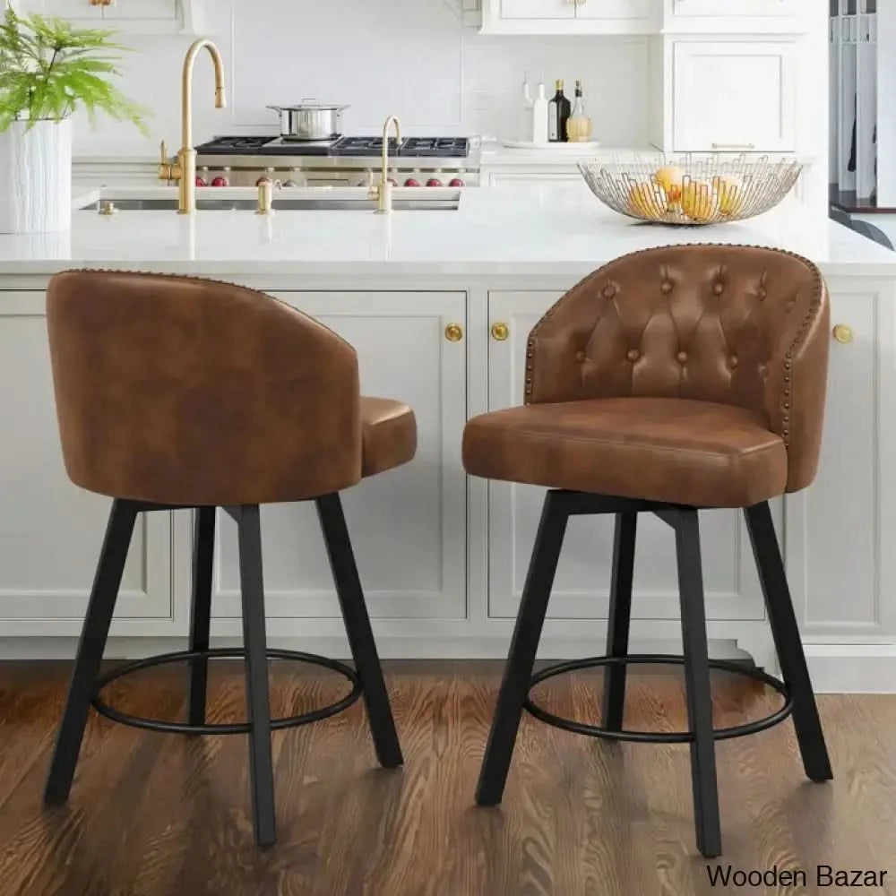 Elyanas Elegant Swivel Bar Stools – Set of with Faux Leather
