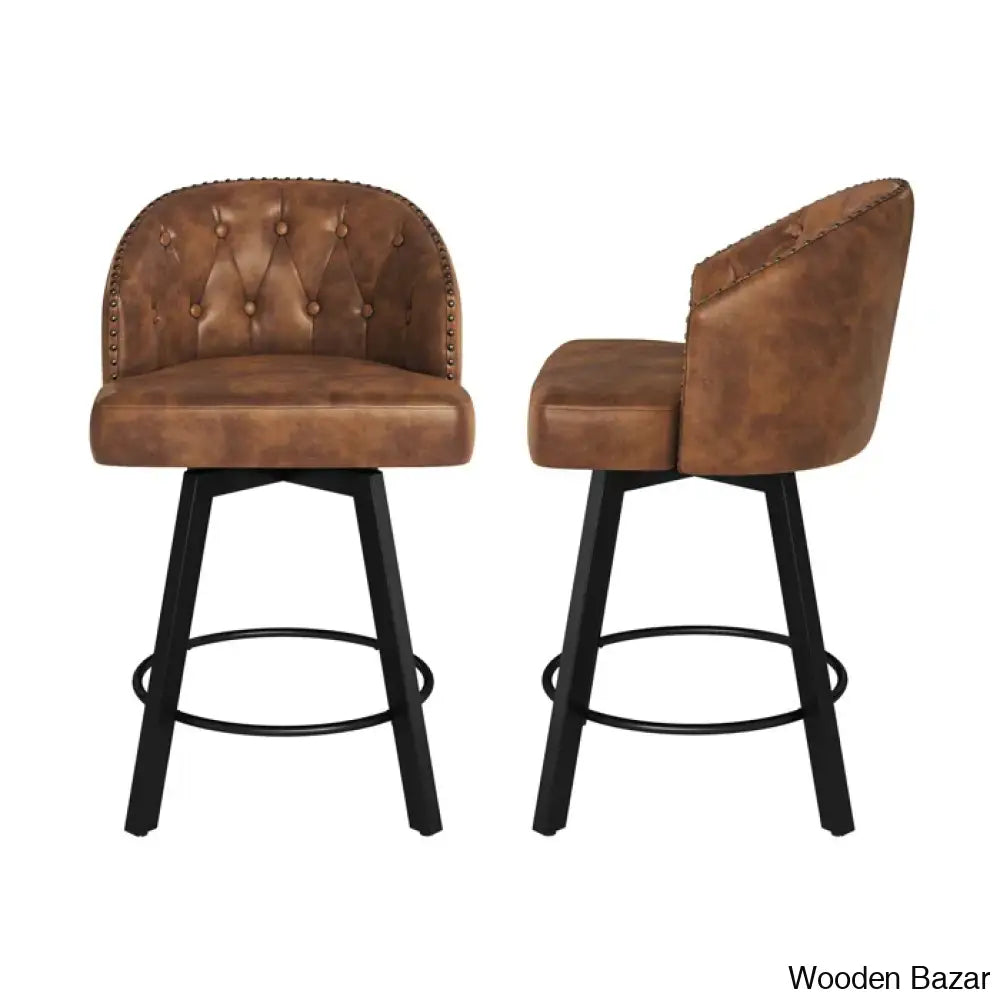 Elyanas Swivel Counter Height Bar Stools Set Of 2 Stool With Back Faux Leather Metal Legs Retro