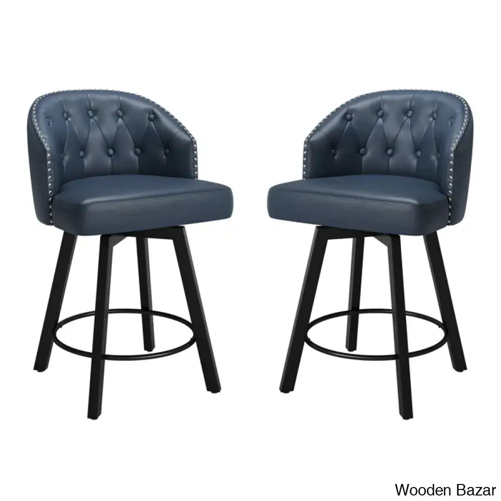 Elyanas Swivel Counter Height Bar Stools Set Of 2 Stool With Back Faux Leather Metal Legs Retro