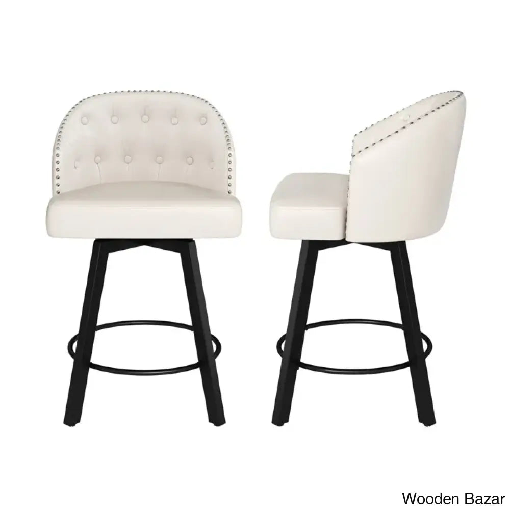 Elyanas Swivel Counter Height Bar Stools Set Of 2 Stool With Back Faux Leather Metal Legs Retro