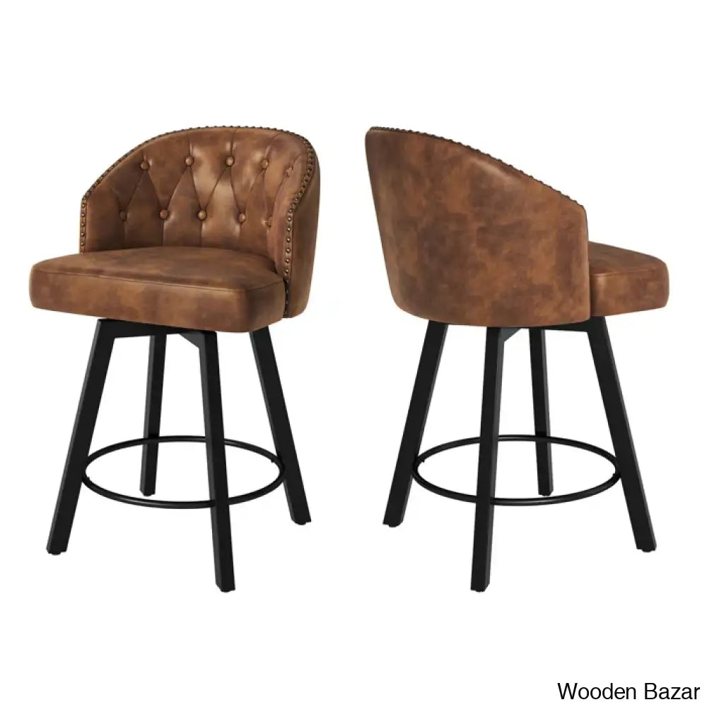 Elyanas Swivel Counter Height Bar Stools Set Of 2 Stool With Back Faux Leather Metal Legs Retro