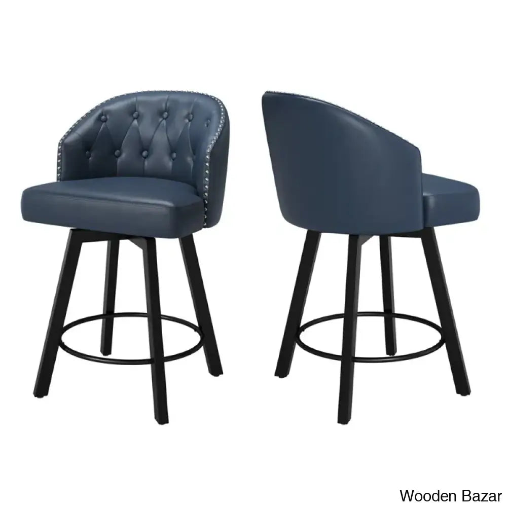 Elyanas Swivel Counter Height Bar Stools Set Of 2 Stool With Back Faux Leather Metal Legs Retro