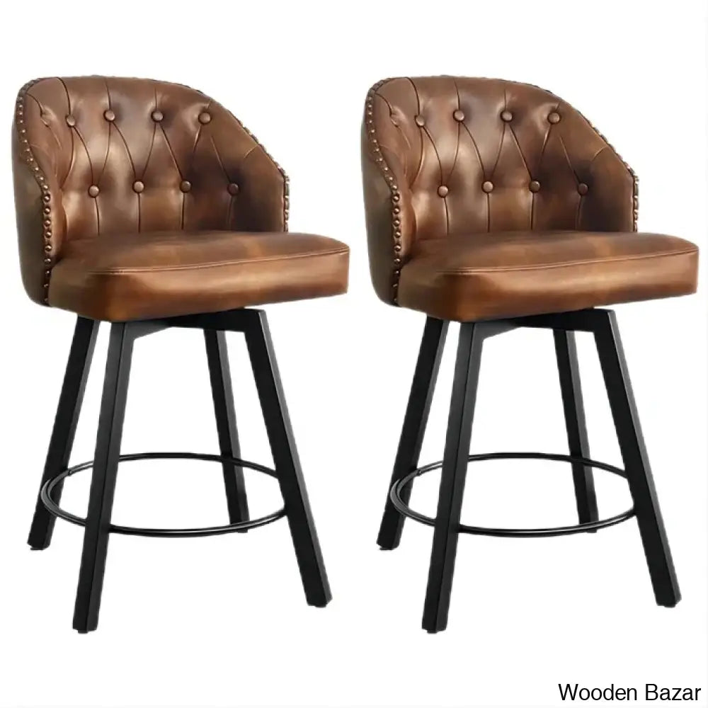 Elyanas Swivel Counter Height Bar Stools Set Of 2 Stool With Back Faux Leather Metal Legs Retro